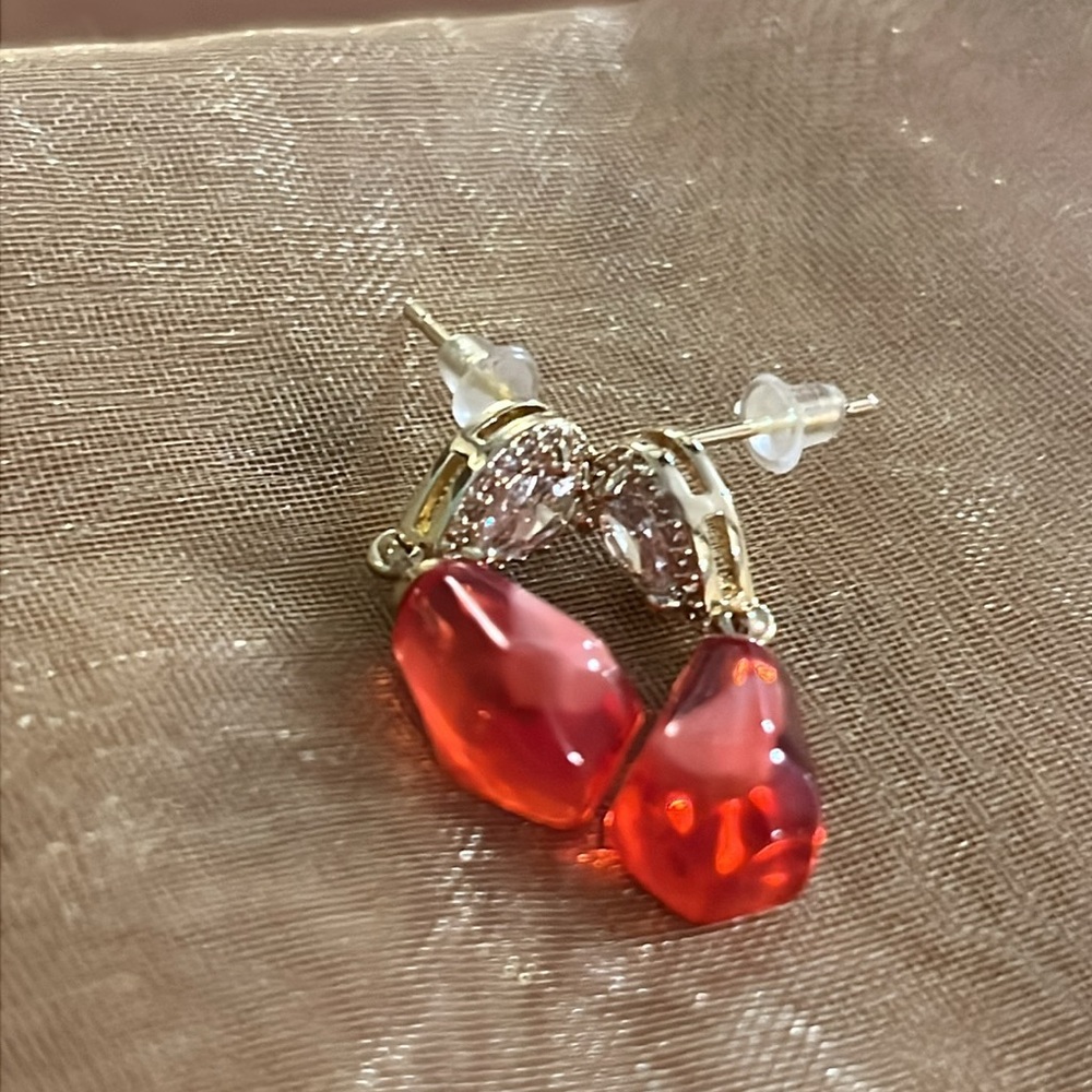 Pomegranate Earrings , Gold Tone & Crystal